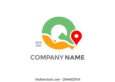 Simple and Modern illustration logo design initial Q Pin Location.