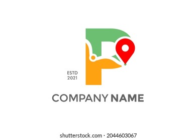 Simple and Modern illustration logo design initial P Pin Location.
