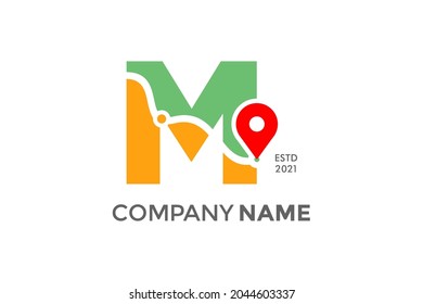 Simple and Modern illustration logo design initial M Pin Location.