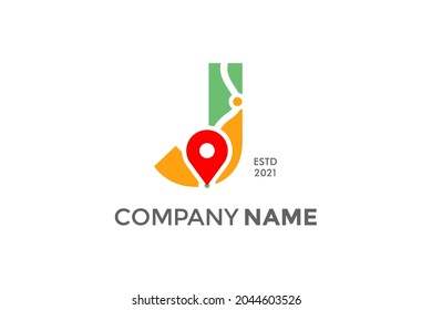 Simple and Modern illustration logo design initial J Pin Location.