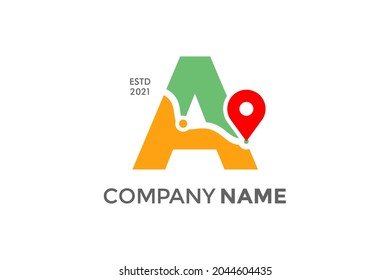 Simple and Modern illustration logo design initial A Pin Location.