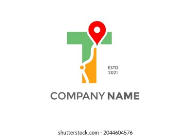 Simple and Modern illustration logo design initial T Pin Location.