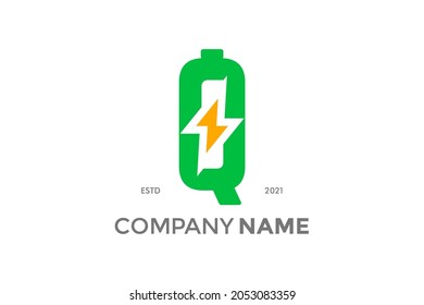Diseño de logotipo de ilustración simple y moderna con forma de Q inicial en forma de carga de batería.