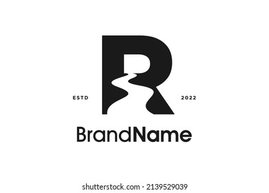 Simple and Modern Illustration logo design initial R combine with Road Path.