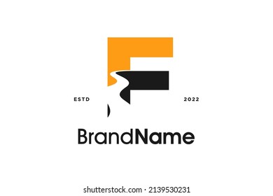 Diseño inicial de logotipo de Ilustración simple y moderna F combinado con Road Path.