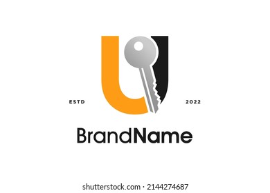 Diseño inicial de logotipo de ilustración simple y moderna, U se combina con clave.