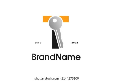 Diseño inicial de logotipo de ilustración simple y moderna T combinado con clave.