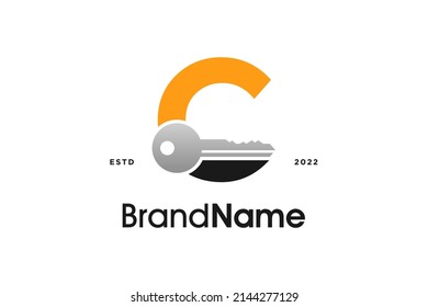 Simple and Modern Illustration logo design Initial C Combine with Key.
