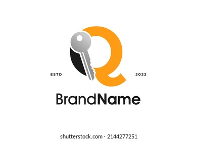 Simple and Modern Illustration logo design Initial Q Combine with Key.