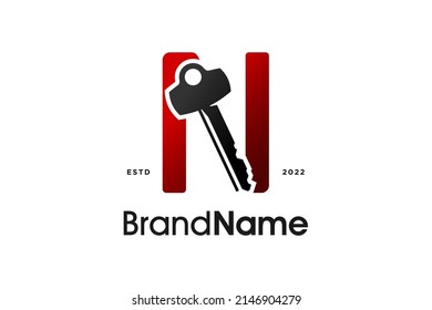 Simple and Modern Illustration logo design Initial N Combine with Key.