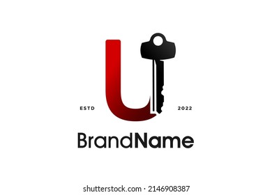 Simple and Modern Illustration logo design Initial U Combine with Key.