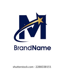 Diseño de logotipo de Ilustración simple y moderna Diseño inicial M Combine con estrella. El logotipo puede utilizarse para cualquier sector y funcionar también en pequeñas dimensiones.