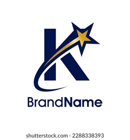Diseño de logotipo de Ilustración simple y moderna Diseño inicial K Combine con estrella. El logotipo puede utilizarse para cualquier sector y funcionar también en pequeñas dimensiones.