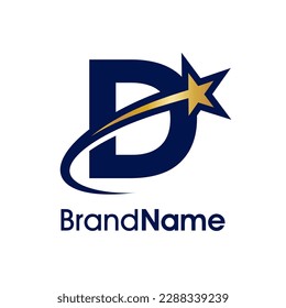 Diseño de logotipo de Ilustración simple y moderna Diseño inicial D Combine con estrella. El logotipo puede utilizarse para cualquier sector y funcionar también en pequeñas dimensiones.