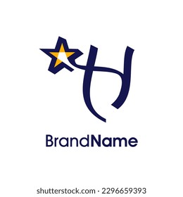 Diseño sencillo y moderno del logotipo de Ilustración Inicial H Combinación con Estrella abstracta. El logotipo puede utilizarse para cualquier sector y funcionar también en pequeñas dimensiones.