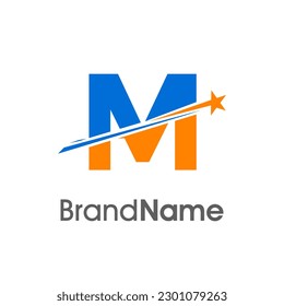 Simple Modern Illustration logo design Initial M Combine with meteor star. Logo can use for any industry and logo can work as well in small size.