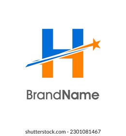 Diseño del logotipo de la Ilustración Moderna Simple Diseño Inicial H Combine con la estrella del meteorito. El logotipo puede utilizarse para cualquier sector y el logotipo puede funcionar también en pequeñas dimensiones.
