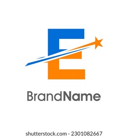 Diseño del logotipo de la Ilustración Moderna Simple E Inicial Combinar con la estrella de meteoros. El logotipo puede utilizarse para cualquier sector y el logotipo puede funcionar también en pequeñas dimensiones.
