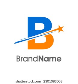 Diseño del logotipo de la Ilustración Moderna Simple Diseño Inicial B Combine con la estrella de meteoros. El logotipo puede utilizarse para cualquier sector y el logotipo puede funcionar también en pequeñas dimensiones.