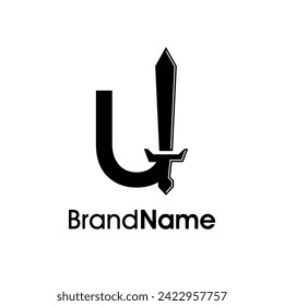Diseño de logotipo de ilustraciones simple y moderna. Combinación inicial en U con Sword. Logotipo Bueno para cualquier compañía.