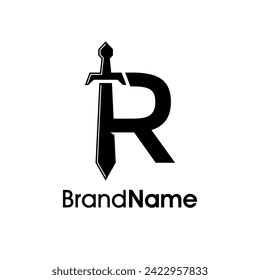 Simple and Modern Illustration Logo design Initial R Combine with Sword. Logo Good for your any company.