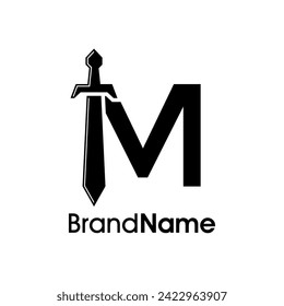 Diseño de logotipo de ilustración simple y moderno Combinación inicial M con espada. Logotipo Bueno para cualquier compañía.