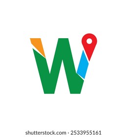 Simple and Modern illustration logo design initial W  Combine with Route Maps. Logo Good for company related Transportation.