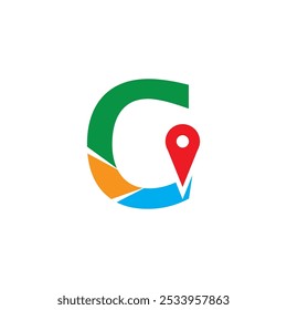 Diseño de logotipo de ilustración simple y moderno C inicial Combinar con mapas de ruta. Logo Bueno para el Transporte relacionado con la empresa.