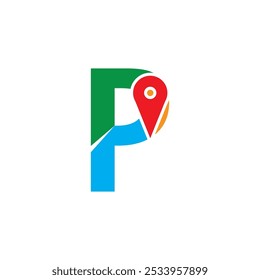 Ilustração simples e moderna design de logotipo inicial P Combine com mapas de rota. Logotipo Bom para o transporte relacionado à empresa.