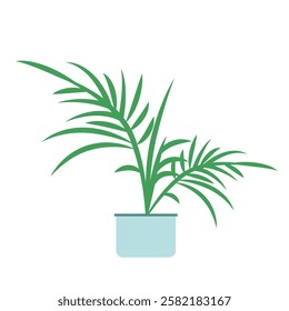 A simple and modern illustration of a potted plant with long green leaves, designed in a minimalist and clean style. 