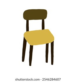 Simple and modern illustration of a wooden chair with abstract design, featuring brown legs and a yellow seat. Perfect for minimalist and contemporary decor themes