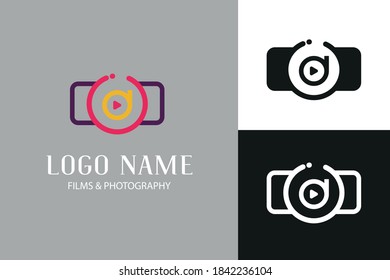 Simple modern Initial d letter with camera and video icon/symbol. Vector Logo film and photography company template