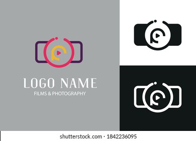 Simple modern Initial F letter with camera and video icon/symbol. Vector Logo film and photography company template