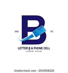 La sencilla y moderna letra del logotipo inicial B se combina con el smartphone azul. Adecuado para tecnología y negocios de internet. 