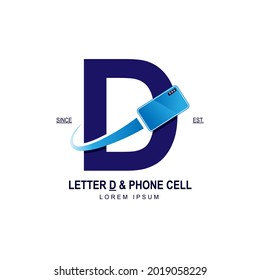 Simple and modern initial logo letter D combining with blue smartphone. Suitable for technology and internet business. 