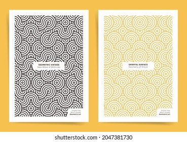 Simple modern japanese poster templates. Retro wavy lines abstract template for poster, banner, brochure, cover. Simple business curvy pattern design background. Digital presentation cover layouts.