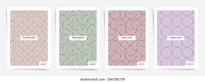 Simple modern japanese poster templates. Retro wavy lines abstract template for poster, banner, brochure, cover. Simple business curvy pattern design background. Digital presentation cover layouts.