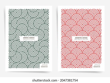 Simple modern japanese poster templates. Retro wavy lines abstract template for poster, banner, brochure, cover. Simple business curvy pattern design background. Digital presentation cover layouts.