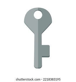 Simple modern key cartoon illustration. Metal key from locks with ornate heads isolated on white background. Security, protection, privacy concept