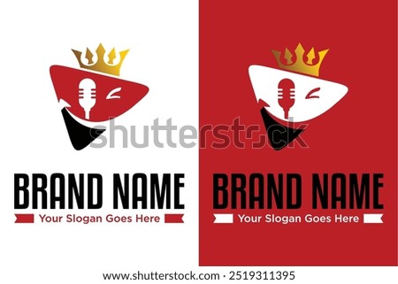 simple modern king podcast with play button illustration vector logo design