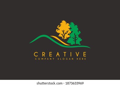 simple modern landscape mountain, hills logo design illustration