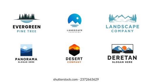 Simple modern landscape mountain logo design illustration