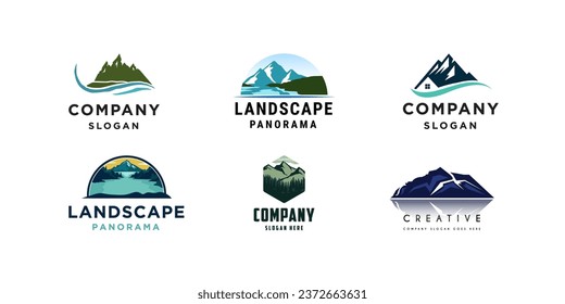 Simple modern landscape mountain logo design illustration