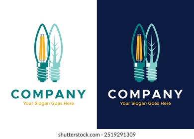 Diseño moderno simple del logotipo del Vector de la ilustración de la energía de la hoja verde de la lámpara led