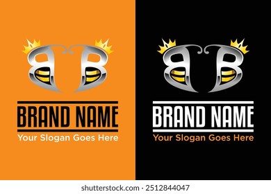 simple modern letter b bb queen bee metallic vector illustration logo design