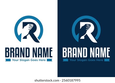 Flecha moderna simple de la letra R con el diseño del logotipo del ilustrador del Vector de la forma del reptil de la iguana