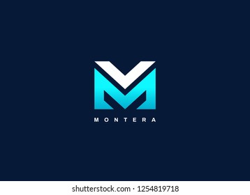 Simple Modern Letter Type MV Blue Logo Shape