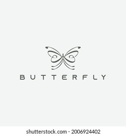 simple and modern line art butterfly logo design template