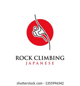 simple modern line art, outline japanese Rock climbing logo design vector template illustration. japanese rock climber, adventure symbol icon