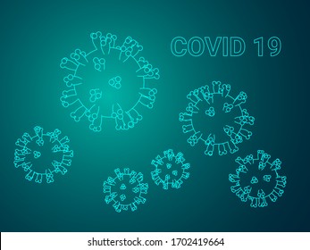 Simple modern line art vector of coronavirus on blue green background.